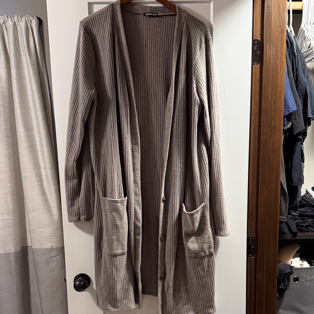 Sage Green Ribbed Long Cardigan